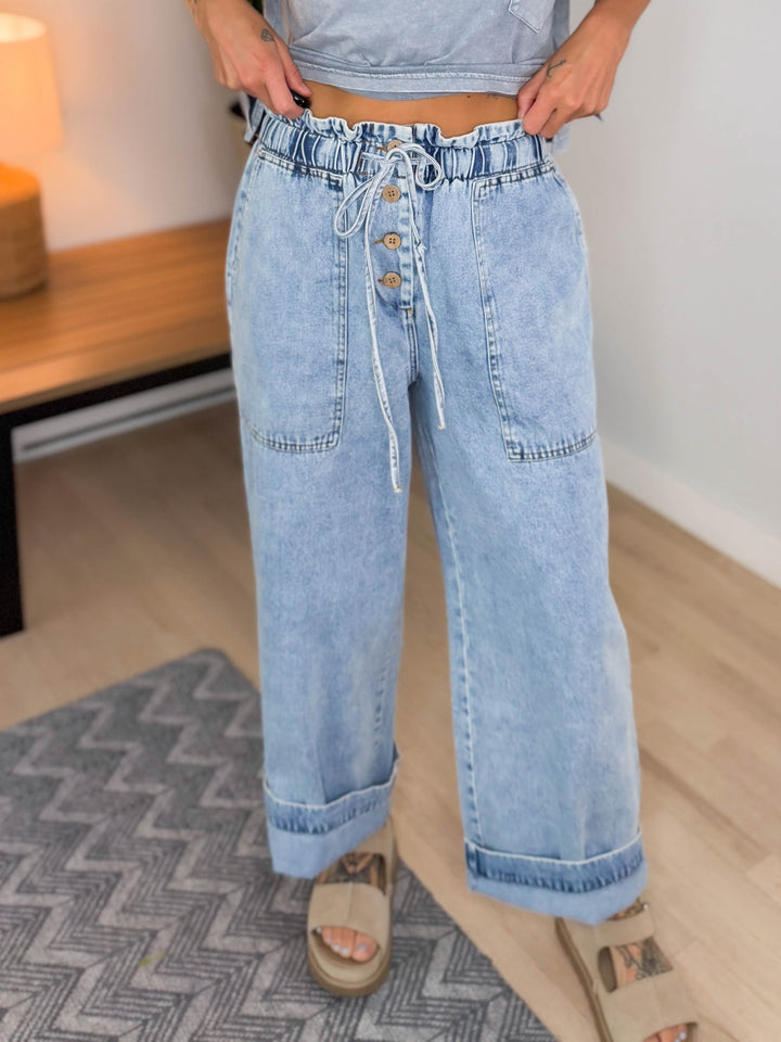 Honey Bloom Denim Drawstring Pant