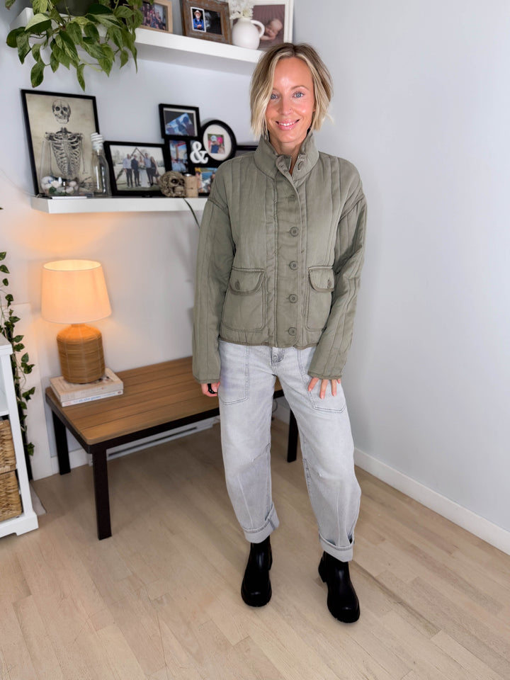 Baylor Mineral Washed Quilted Jacket- SAGE