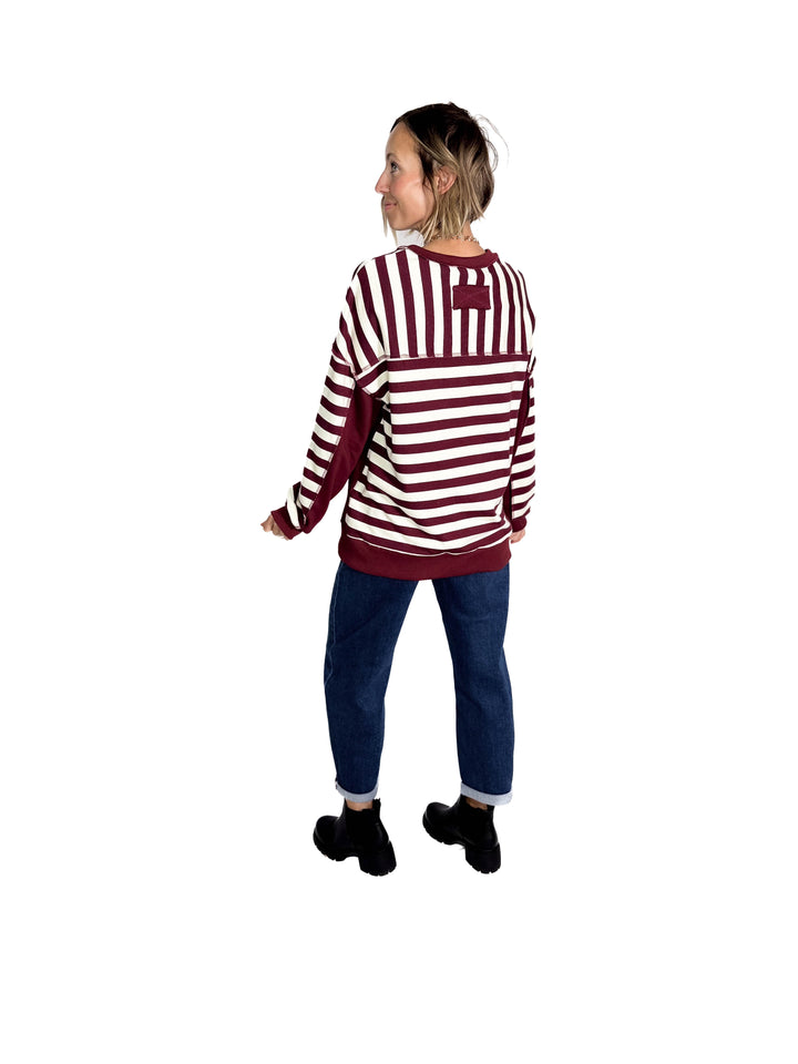 Brook 1/2 Button Pullover- BURGUNDY/CREAM