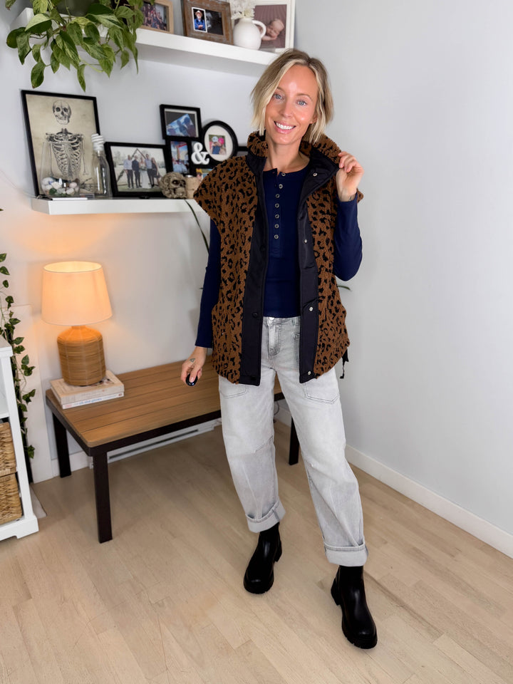 Fierce Fleece Vest- BROWN & BLACK LEOPARD