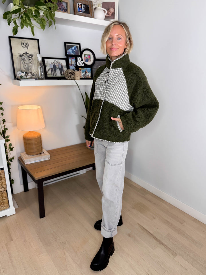 Aubree Fleece Jacket- OLIVE MULTI
