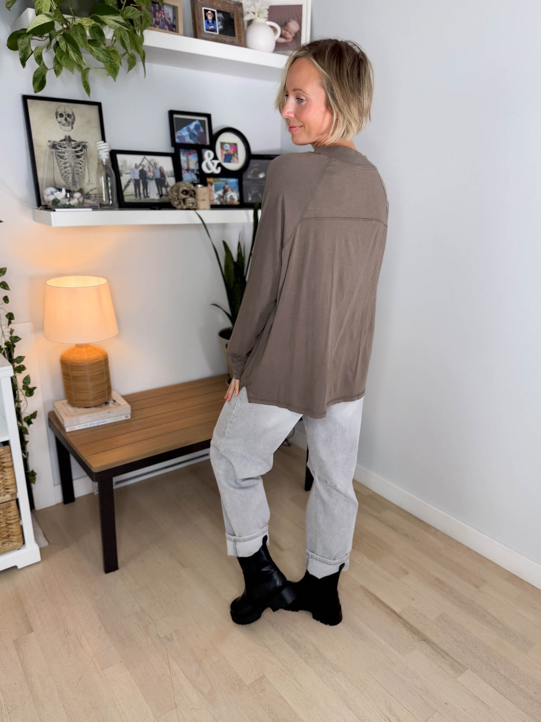 Mono B Scottie Pima Cotton Mockneck Long Sleeve- TRUFFLE
