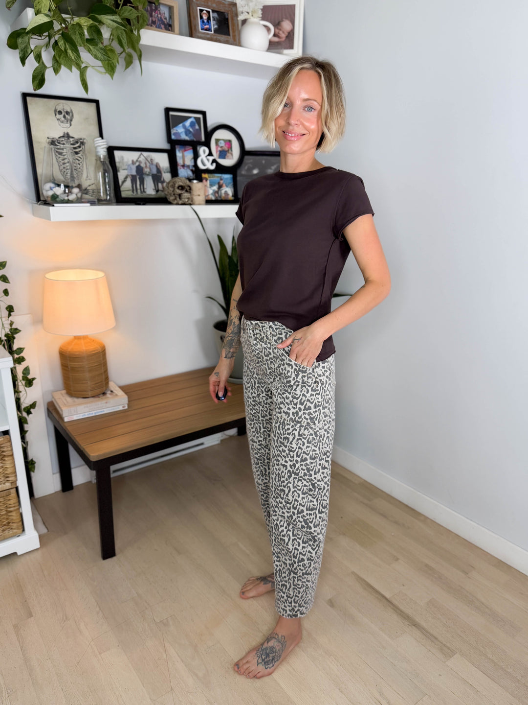 Vervet Beck High Rise Leopard Barrel Jeans- LEOPARD