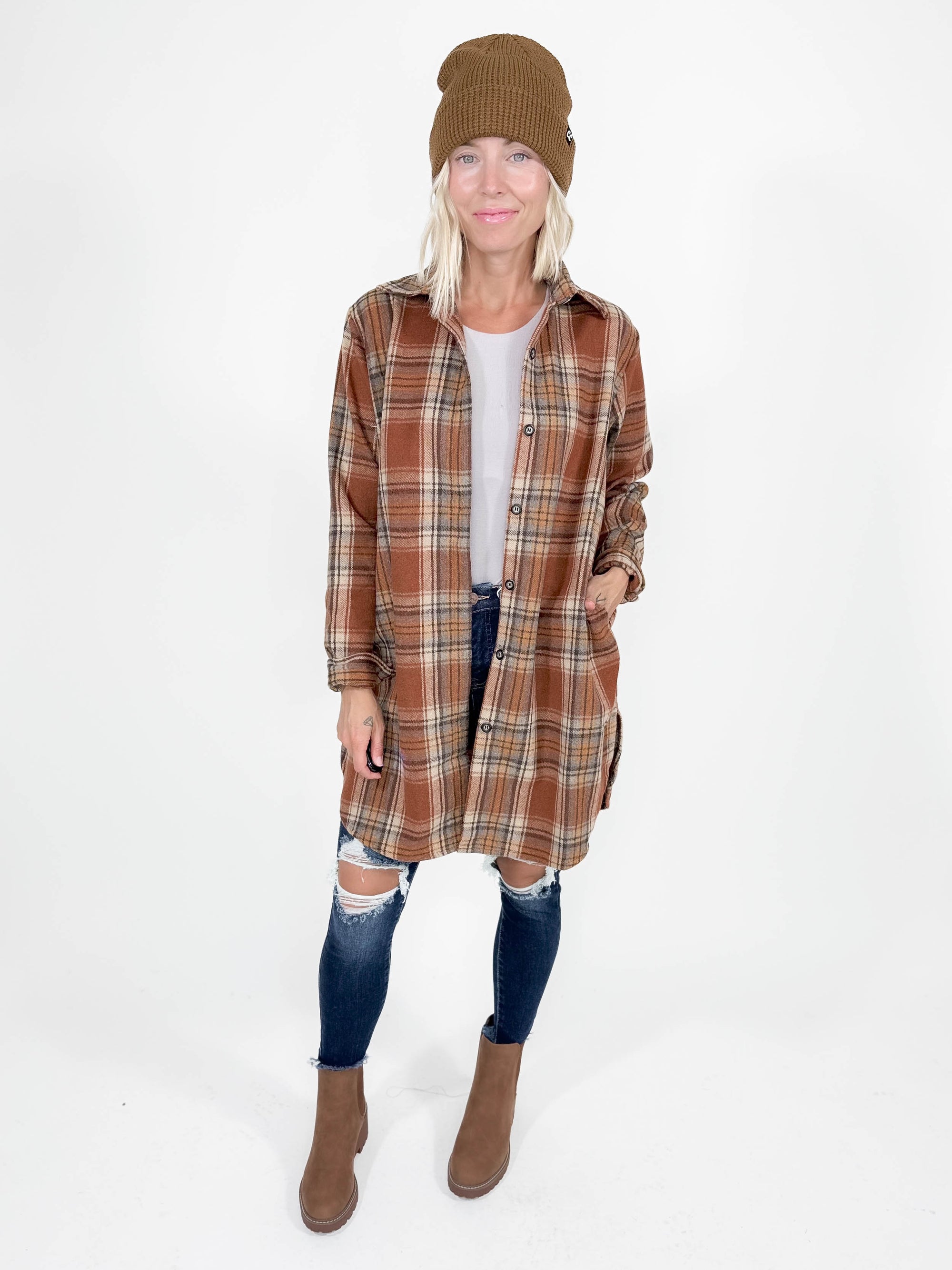 Renfrew Plaid Shacket- RUST