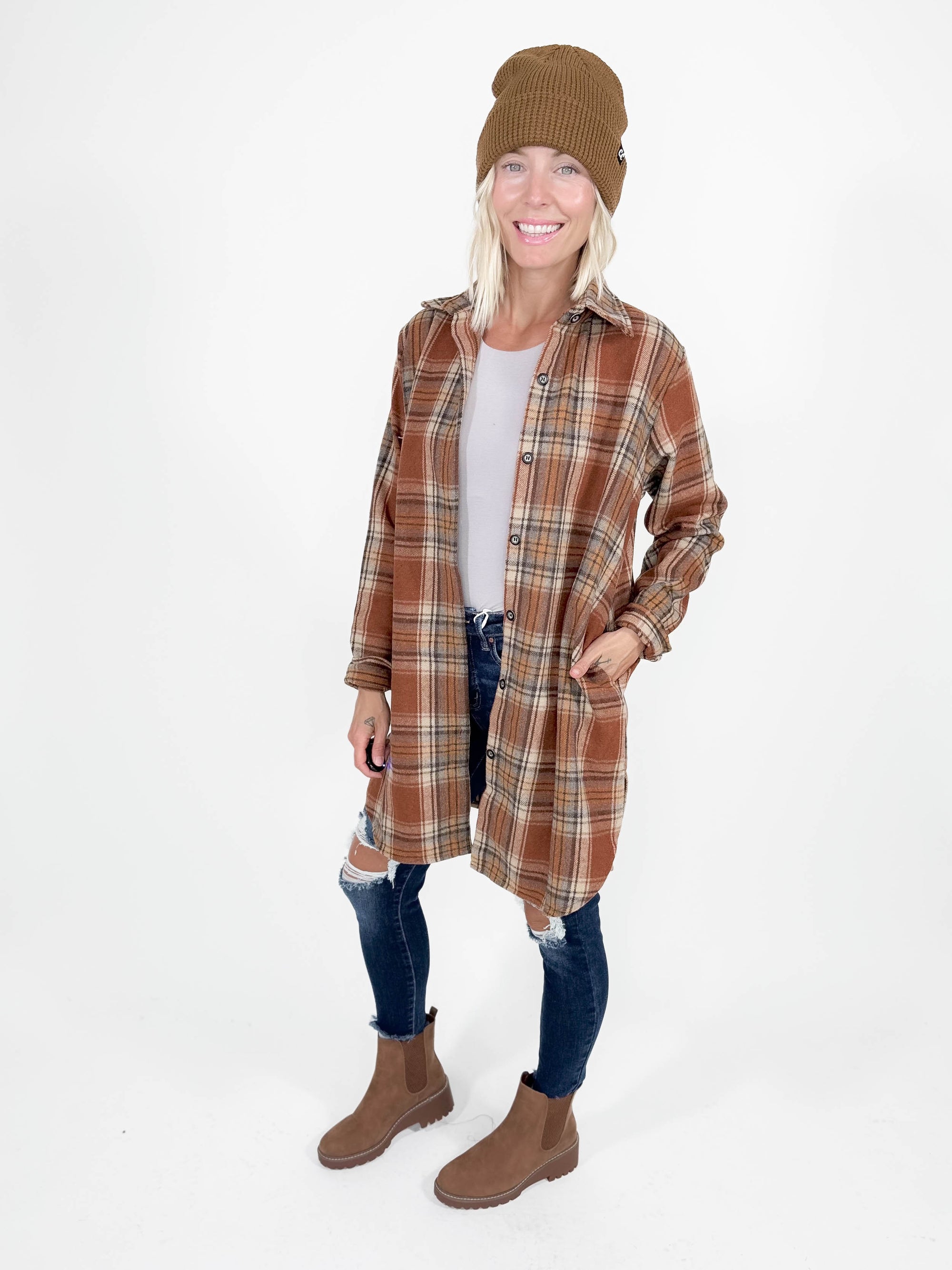 Renfrew Plaid Shacket- RUST