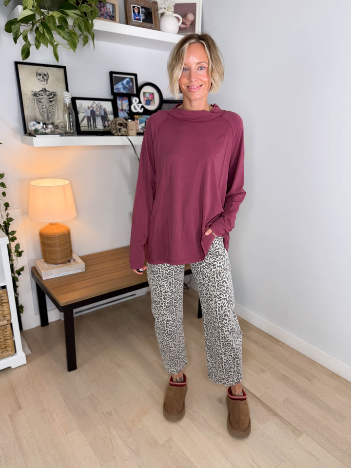 Mono B Scottie Pima Cotton Mockneck Long Sleeve- ROSEWOOD