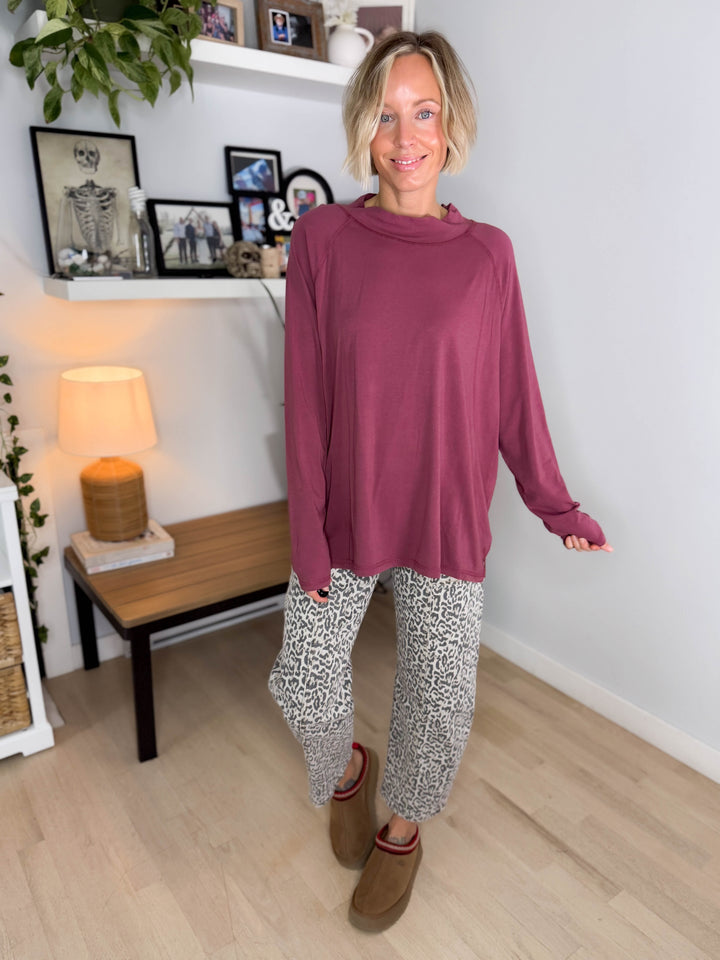 Mono B Scottie Pima Cotton Mockneck Long Sleeve- ROSEWOOD