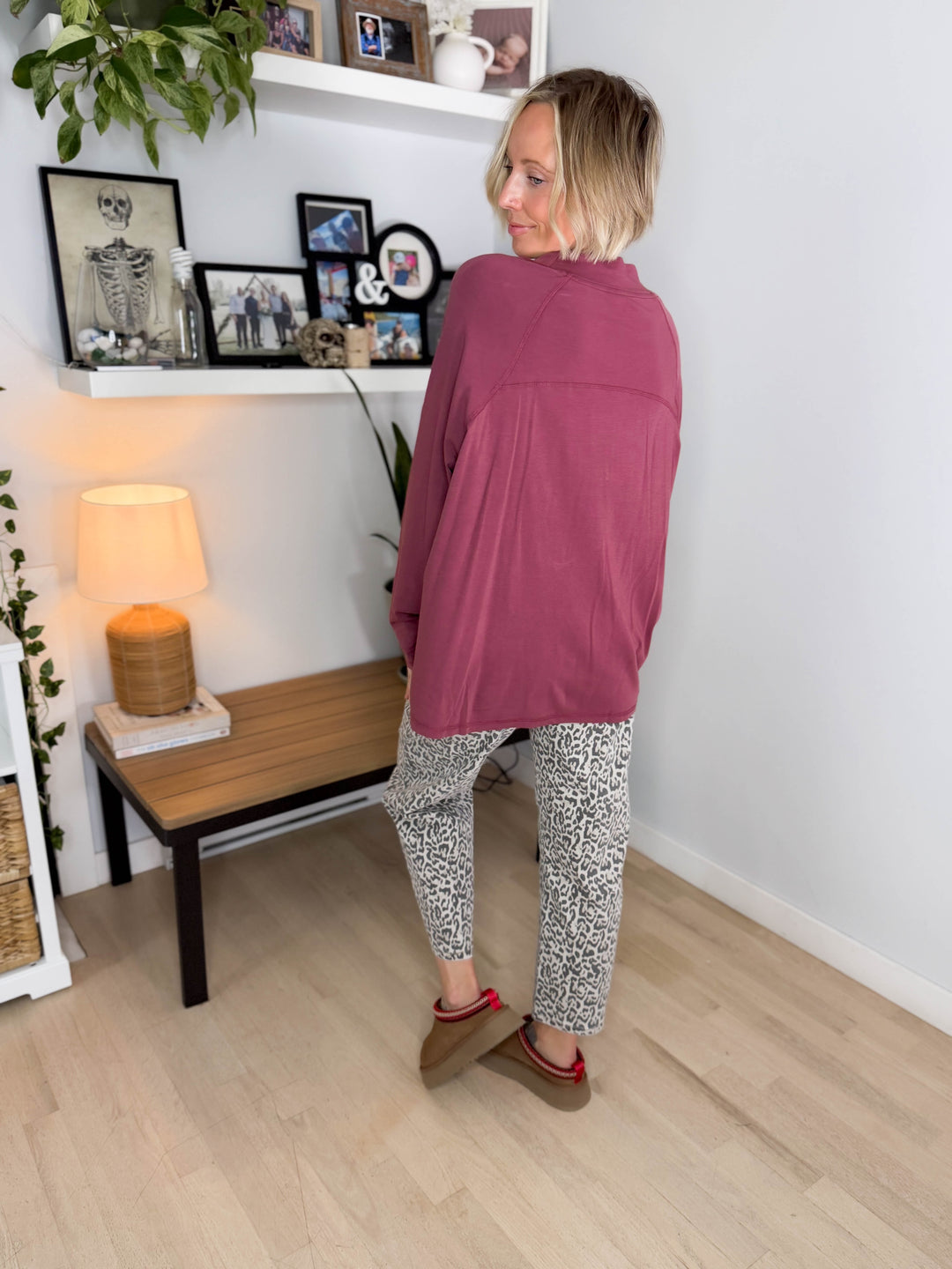 Mono B Scottie Pima Cotton Mockneck Long Sleeve- ROSEWOOD
