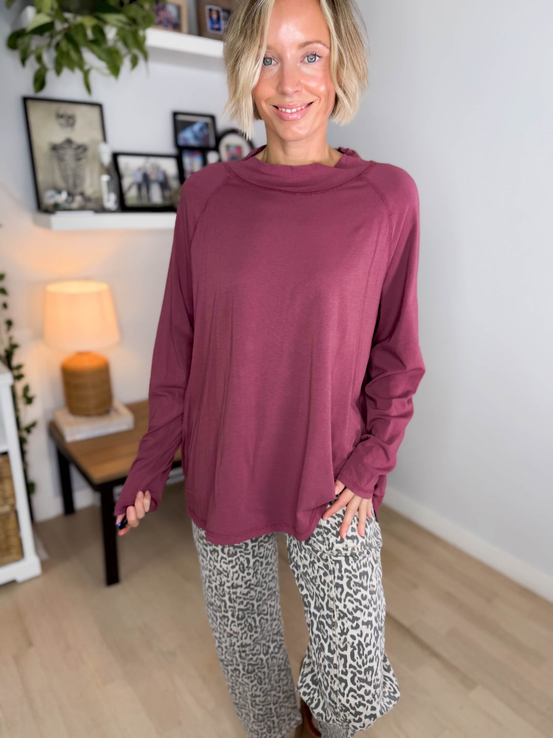 Mono B Scottie Pima Cotton Mockneck Long Sleeve- ROSEWOOD
