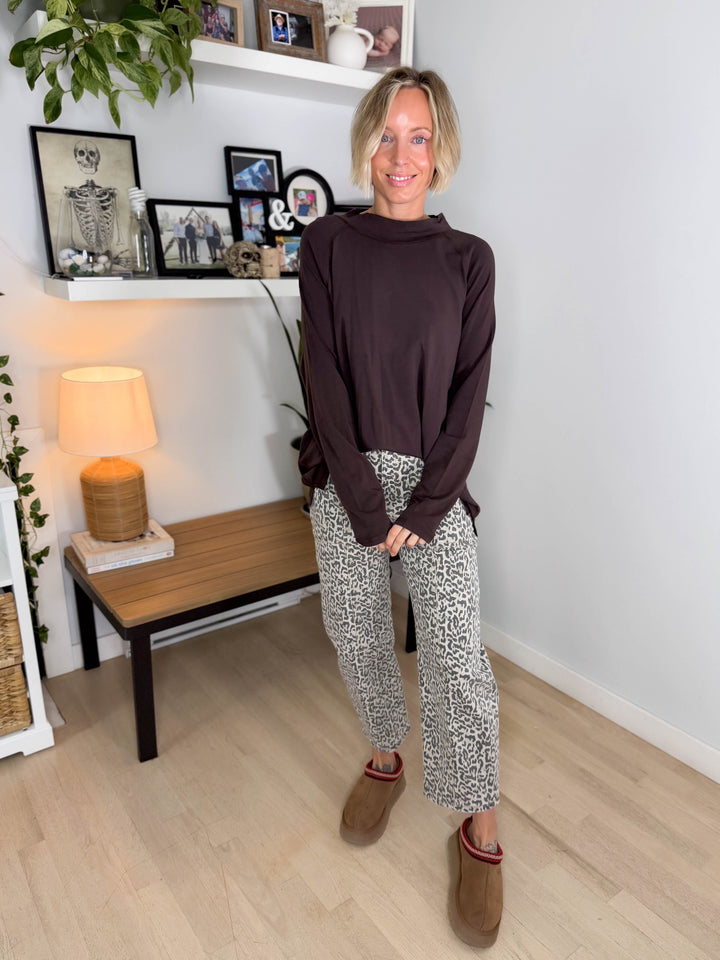 Mono B Scottie Pima Cotton Mockneck Long Sleeve- COFFEE BEAN