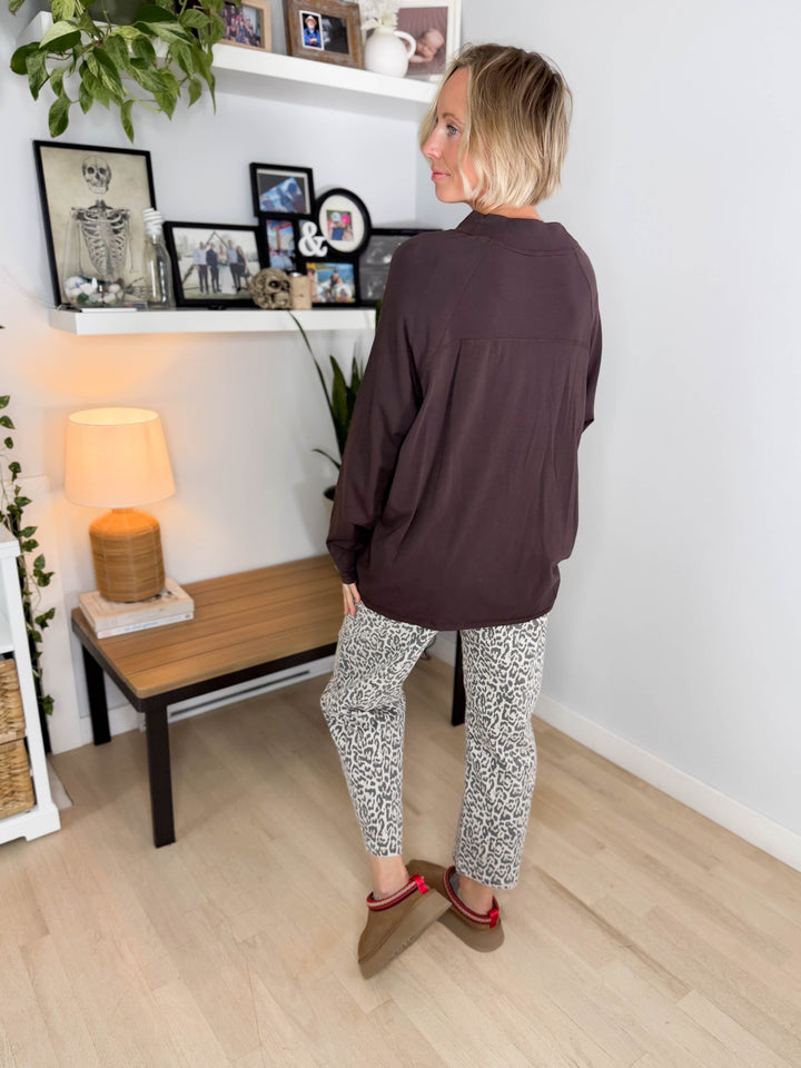 Mono B Scottie Pima Cotton Mockneck Long Sleeve- COFFEE BEAN