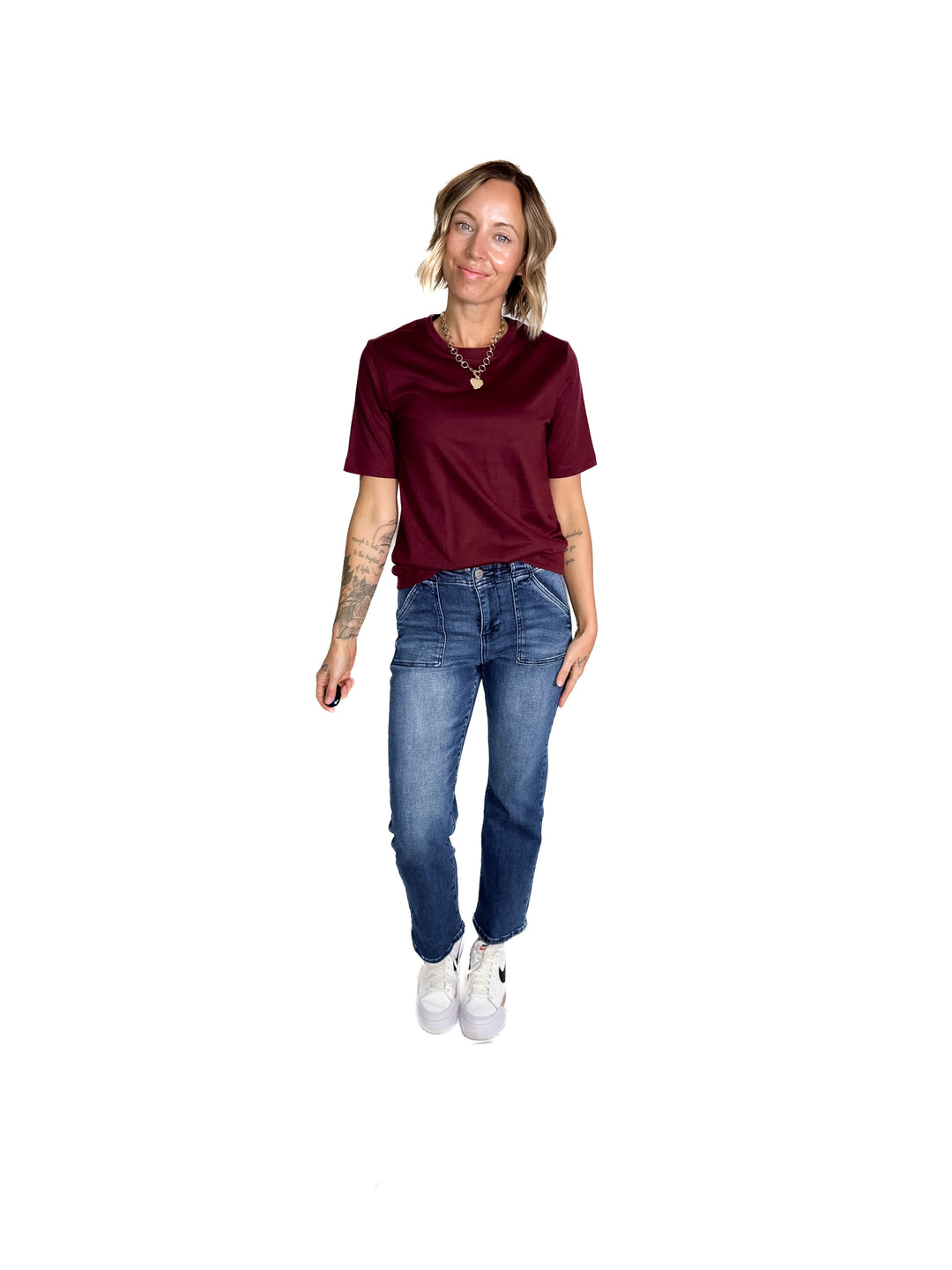 Only Freja Organic Cotton Structured Tee- DARK CHERRY