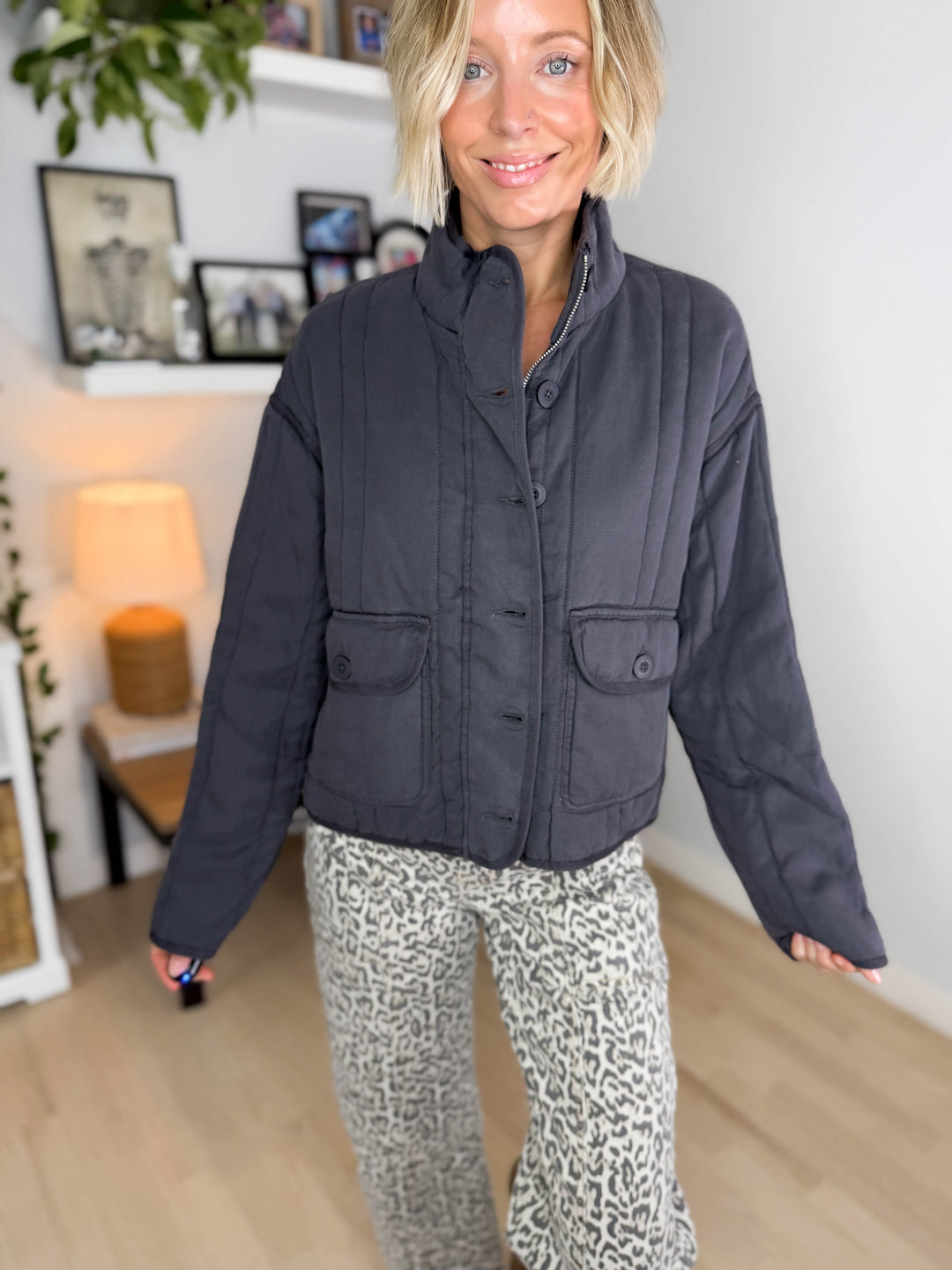 Baylor Mineral Washed Quilted Jacket- SLATE