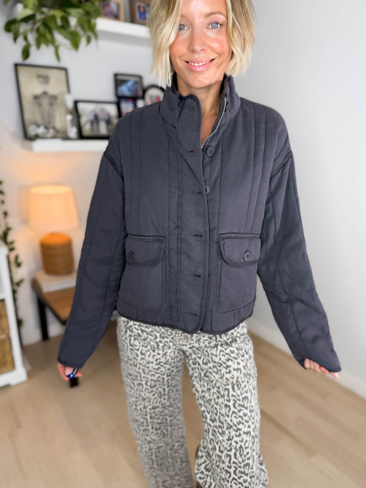 Baylor Mineral Washed Quilted Jacket- SLATE