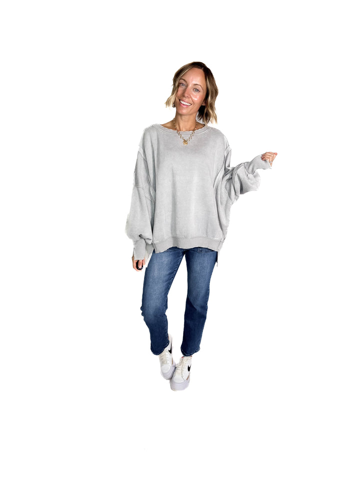 Mellow Acid Wash Fleece Sweatshirt- SLEET