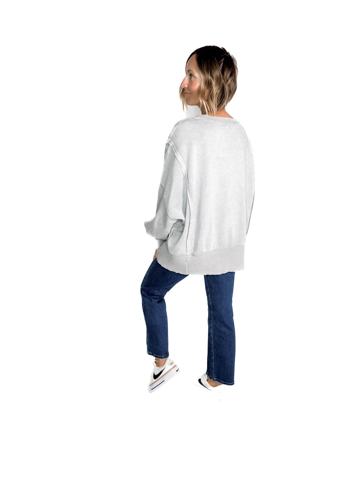 Mellow Acid Wash Fleece Sweatshirt- SLEET