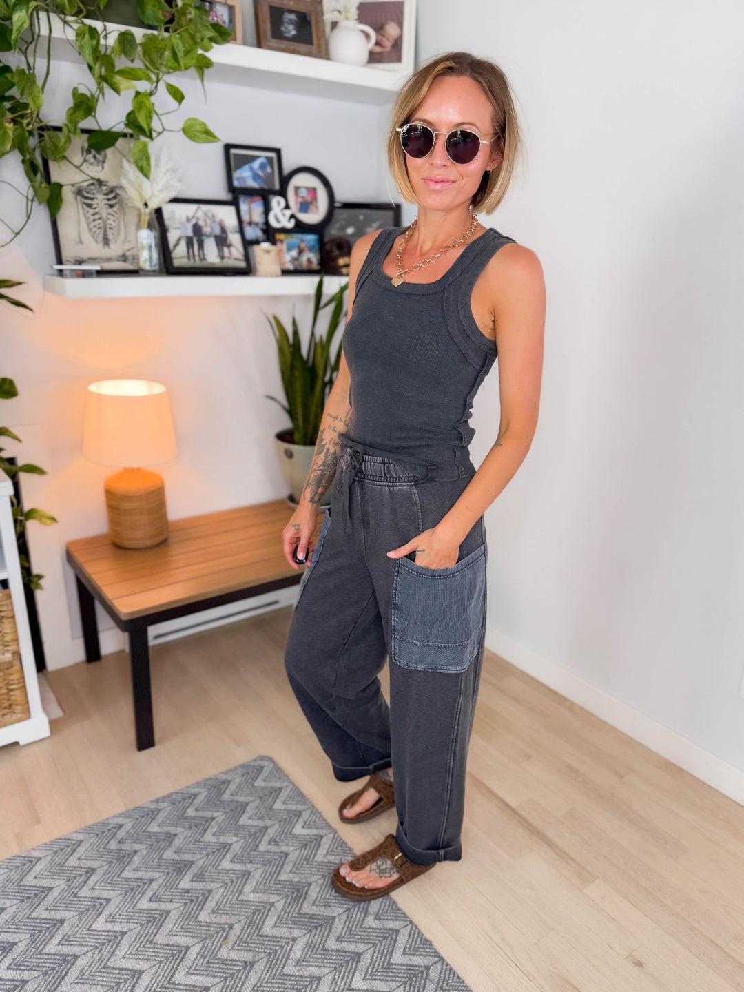 Sunlit Shore French Terry Top & Pant Set- WASHED BLACK
