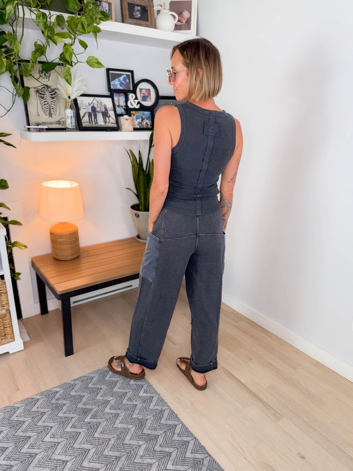 Sunlit Shore French Terry Top & Pant Set- WASHED BLACK