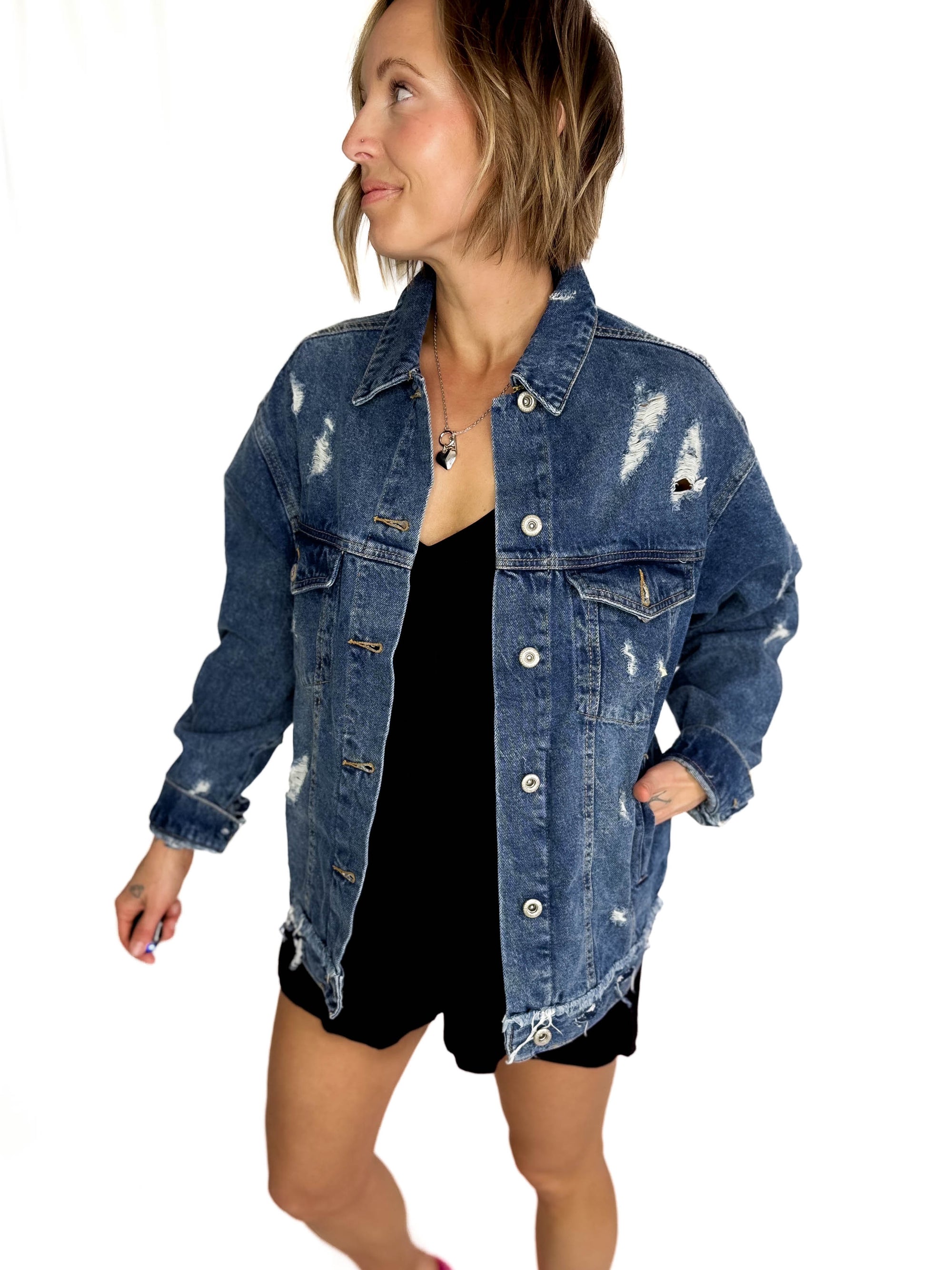 Modela Boyfriend Denim Jacket- DARK WASH