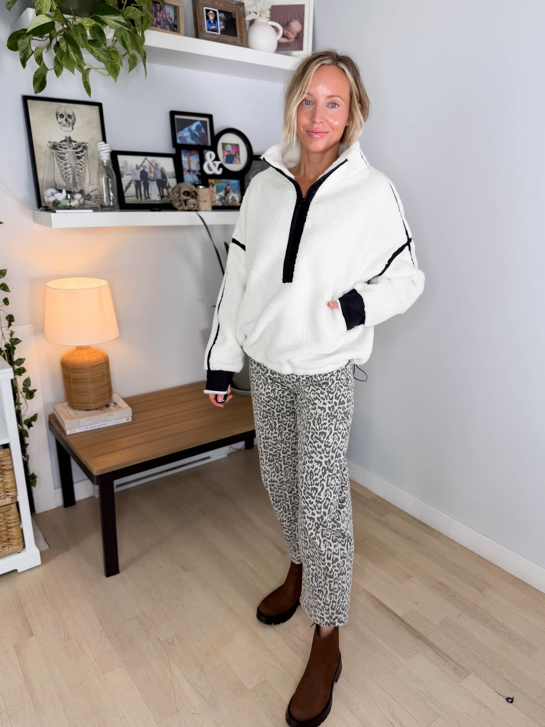 Marlow Fleece 1/2 Zip Pullover- IVORY/BLACK