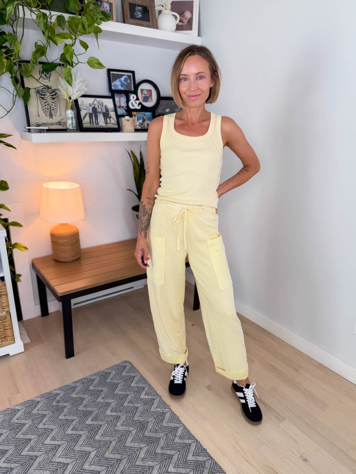 Sunlit Shore French Terry Top & Pant Set- LEMON