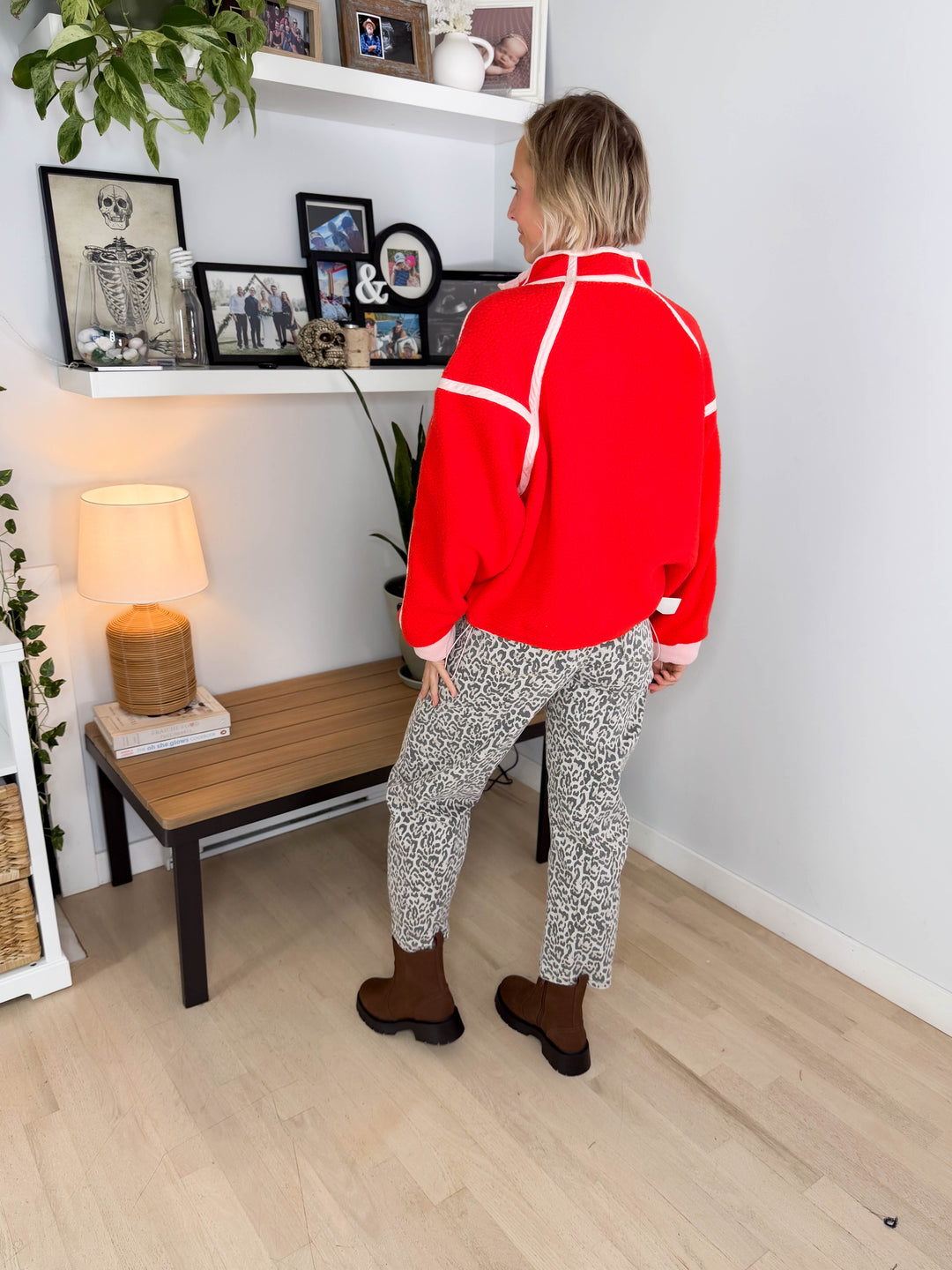 Christina Full Zip Sherpa Fleece Jacket- CARROT RED