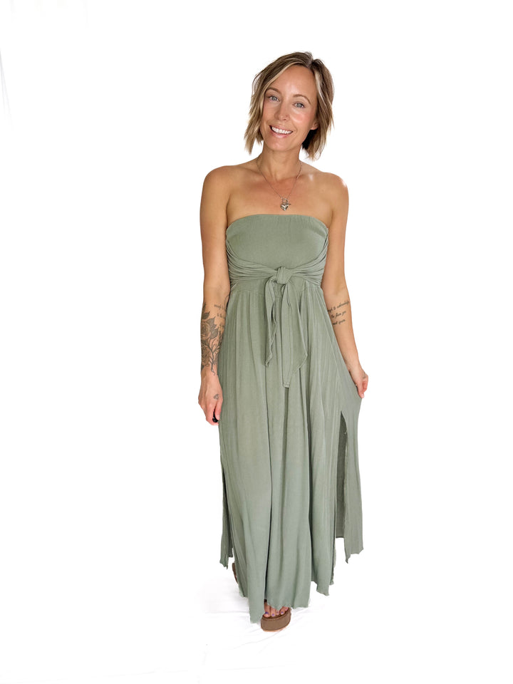 Liliana Washed Smocked Tube Dress- DARK SAGE-FINAL SALE