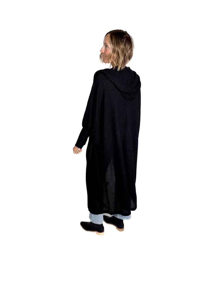 Myah Waffle Duster Cardigan-BLACK