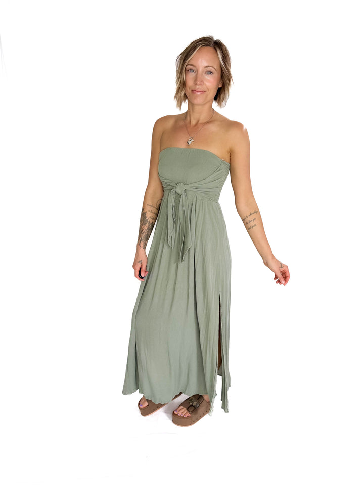 Liliana Washed Smocked Tube Dress- DARK SAGE-FINAL SALE