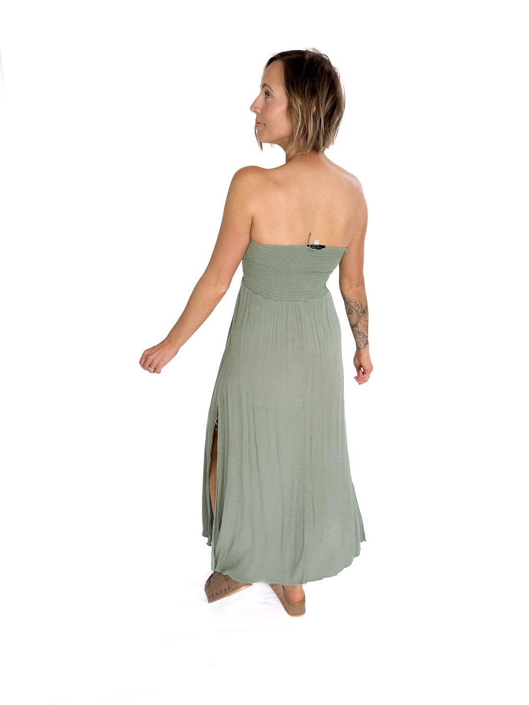 Liliana Washed Smocked Tube Dress- DARK SAGE-FINAL SALE