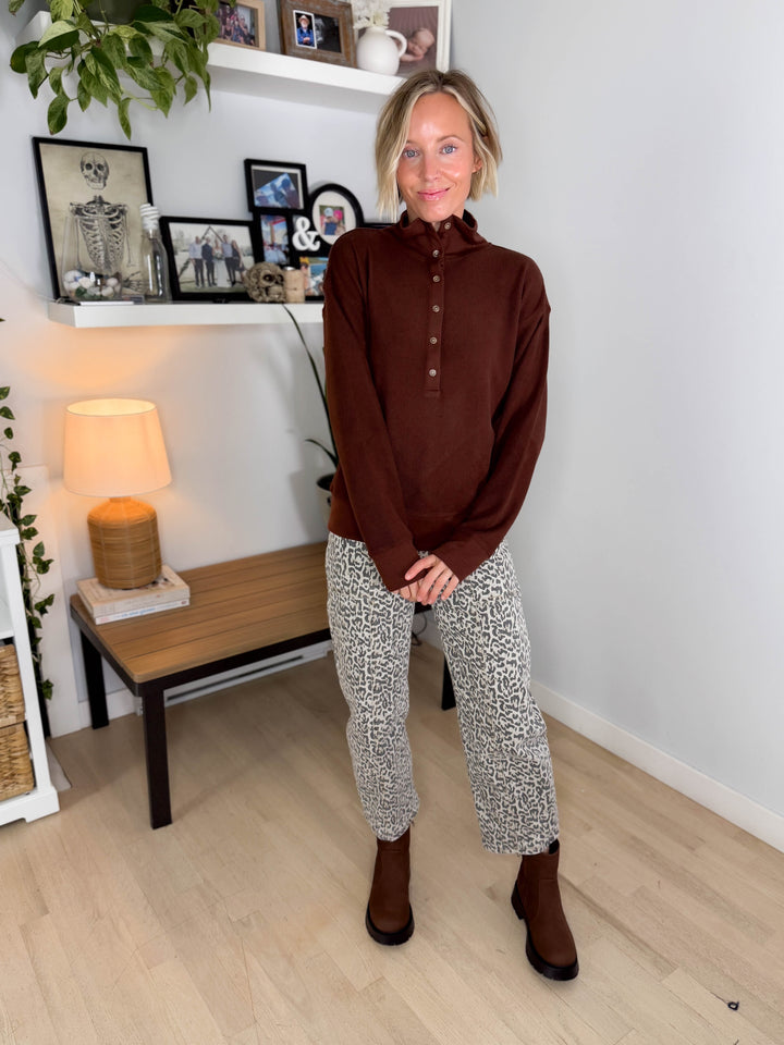 THREAD & SUPPLY Chrishell Waffle Pullover- DEEP MAHOGANY