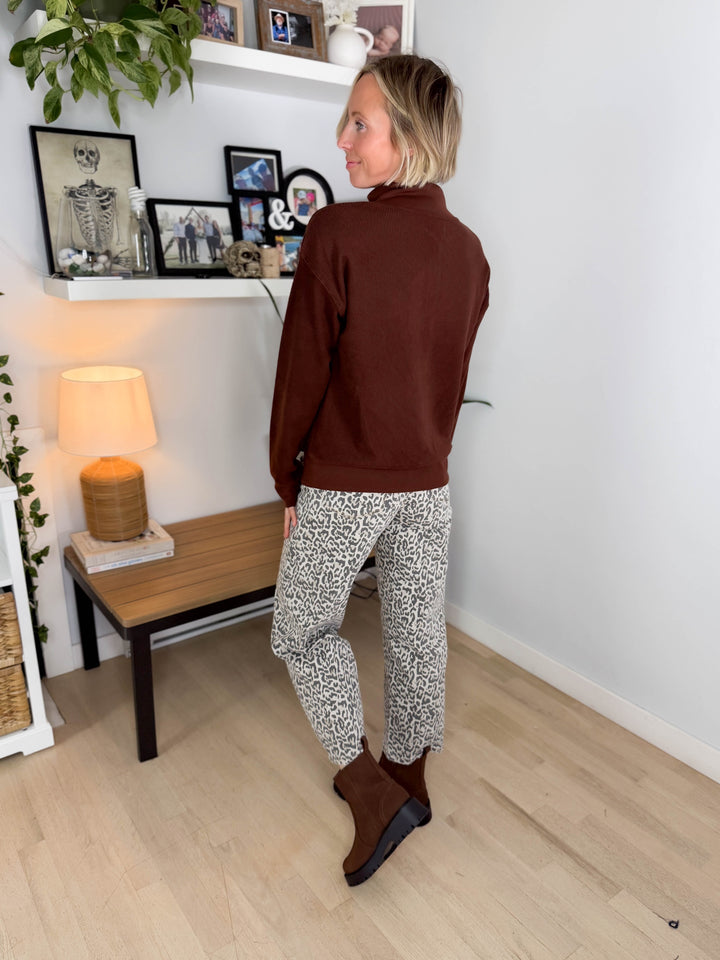 THREAD & SUPPLY Chrishell Waffle Pullover- DEEP MAHOGANY