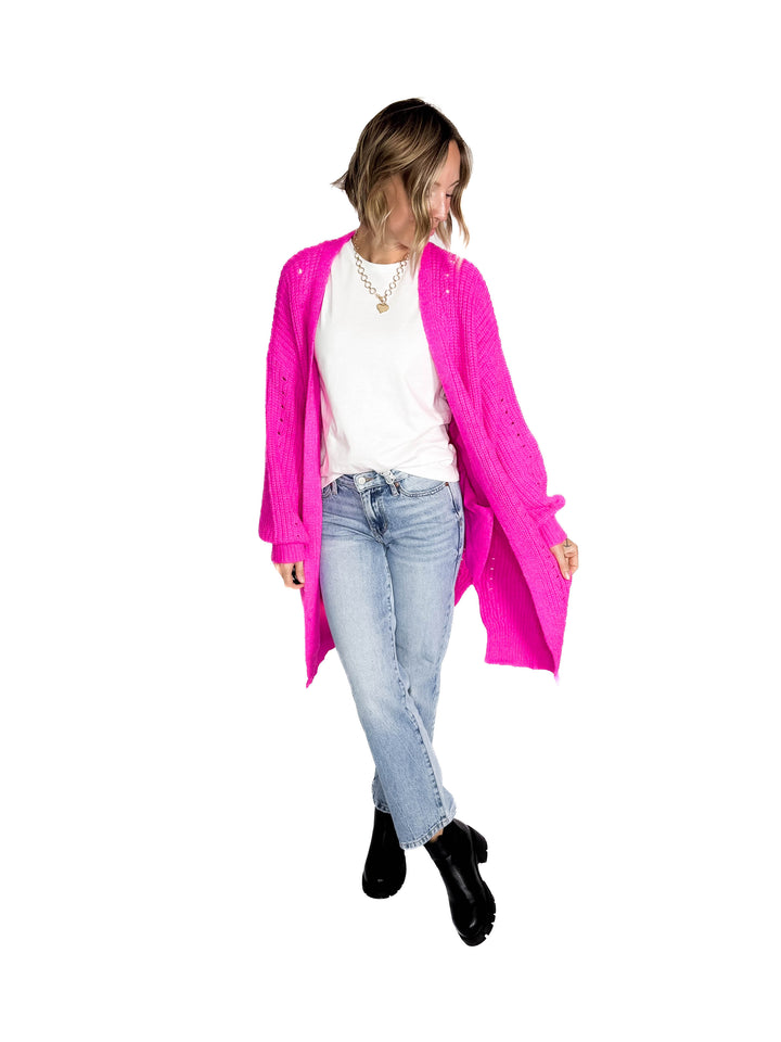 Arlo Soft Knit Cardigan- HOT PINK