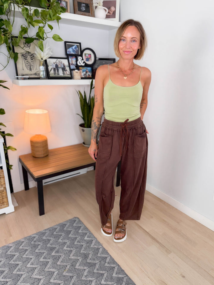 Amery Mineral Washed Barrel Pant- CHOCOLATE