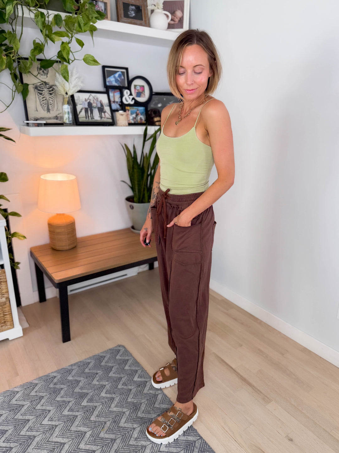 Amery Mineral Washed Barrel Pant- CHOCOLATE