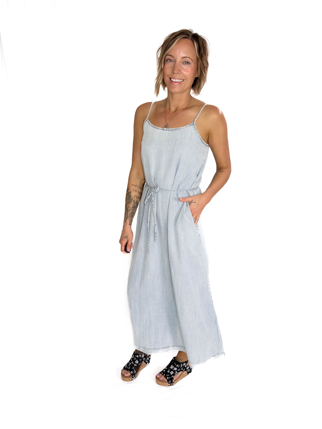 THREAD & SUPPLY Lyra Midi Dress- LIGHT WASH-FINAL SALE