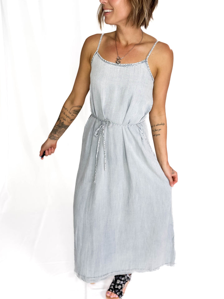 THREAD & SUPPLY Lyra Midi Dress- LIGHT WASH-FINAL SALE