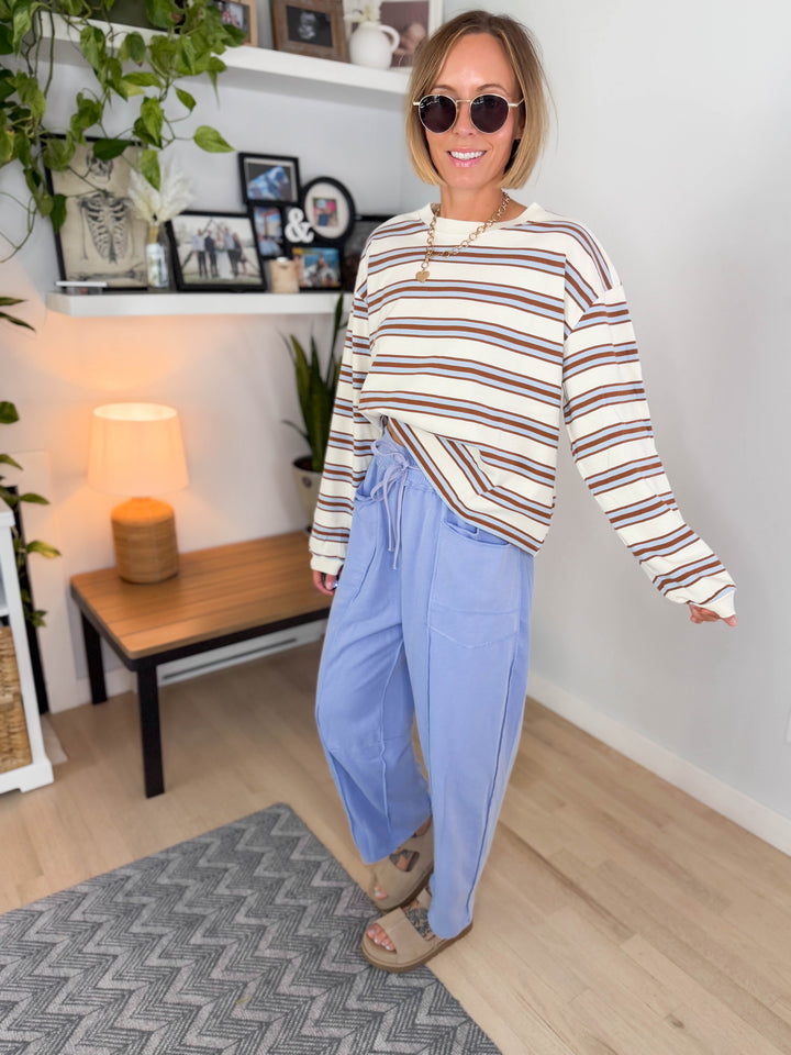 Daisee Stripe Cotton Crewneck- BLUE CAMEL
