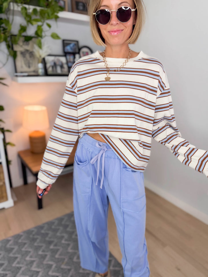 Daisee Stripe Cotton Crewneck- BLUE CAMEL
