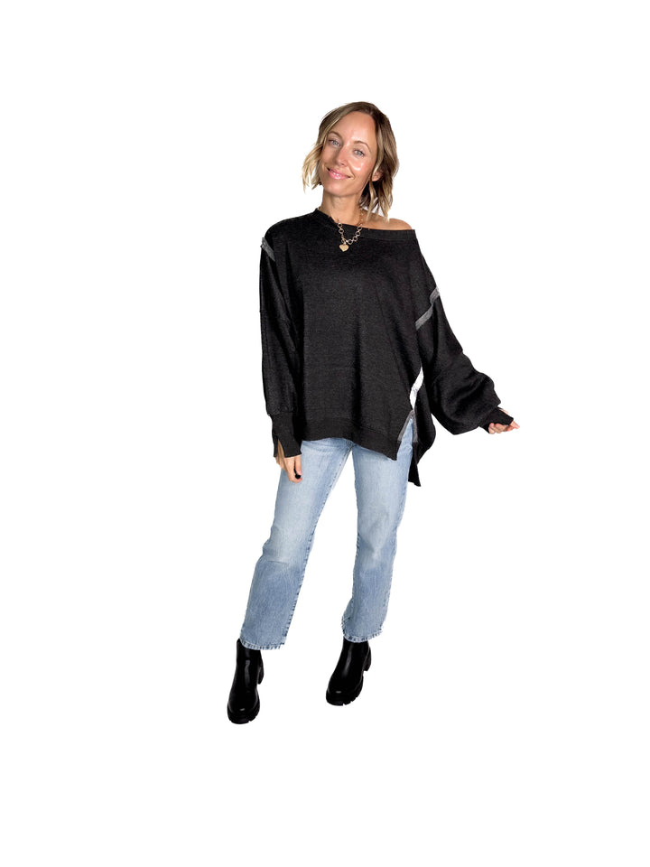 Mellow Acid Wash Fleece Sweatshirt- BLACK