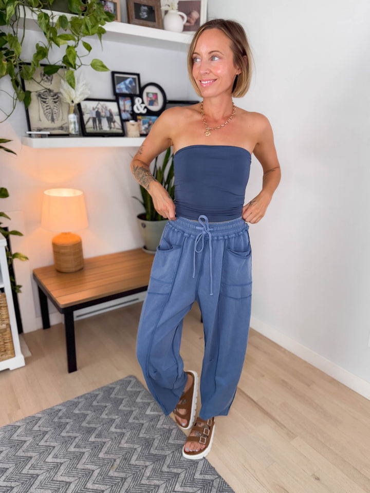 Amery Mineral Washed Barrel Pant- MIDNIGHT