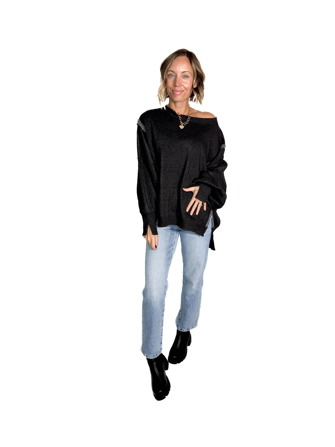 Mellow Acid Wash Fleece Sweatshirt- BLACK