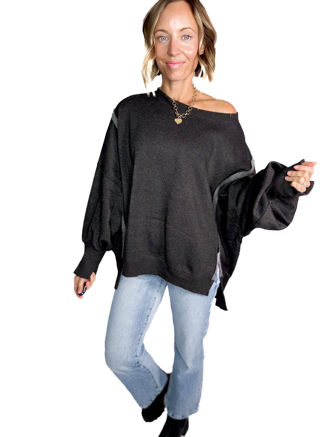 Mellow Acid Wash Fleece Sweatshirt- BLACK