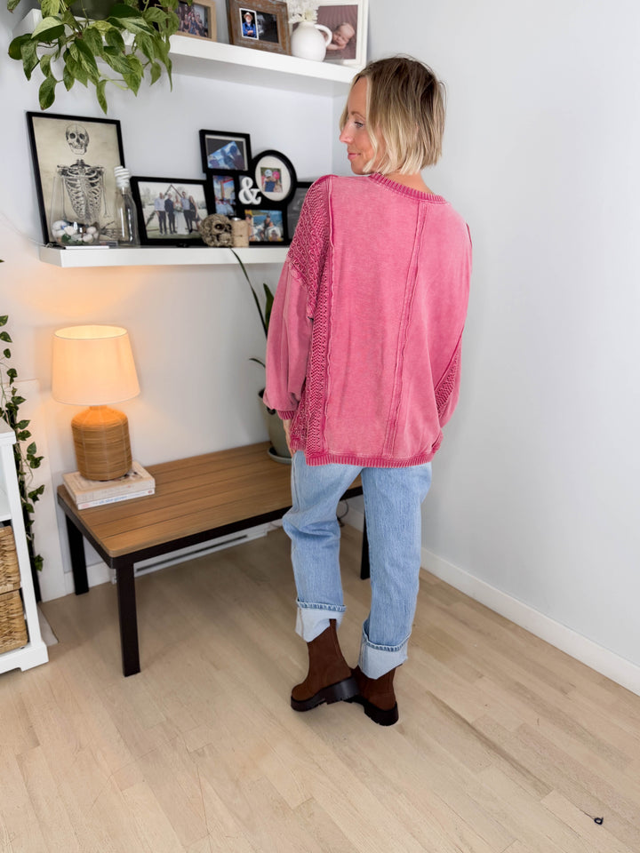 Victoria Washed Cotton Sweater- RASPBERRY