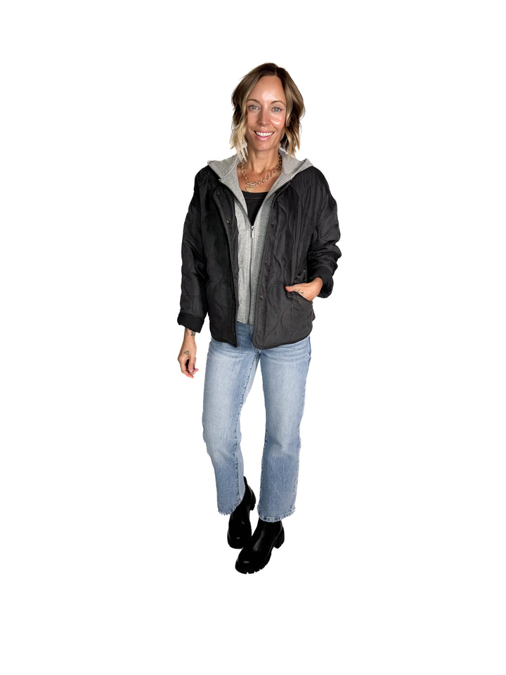 Dylan Quilted Hoodie Jacket- CHARCOAL