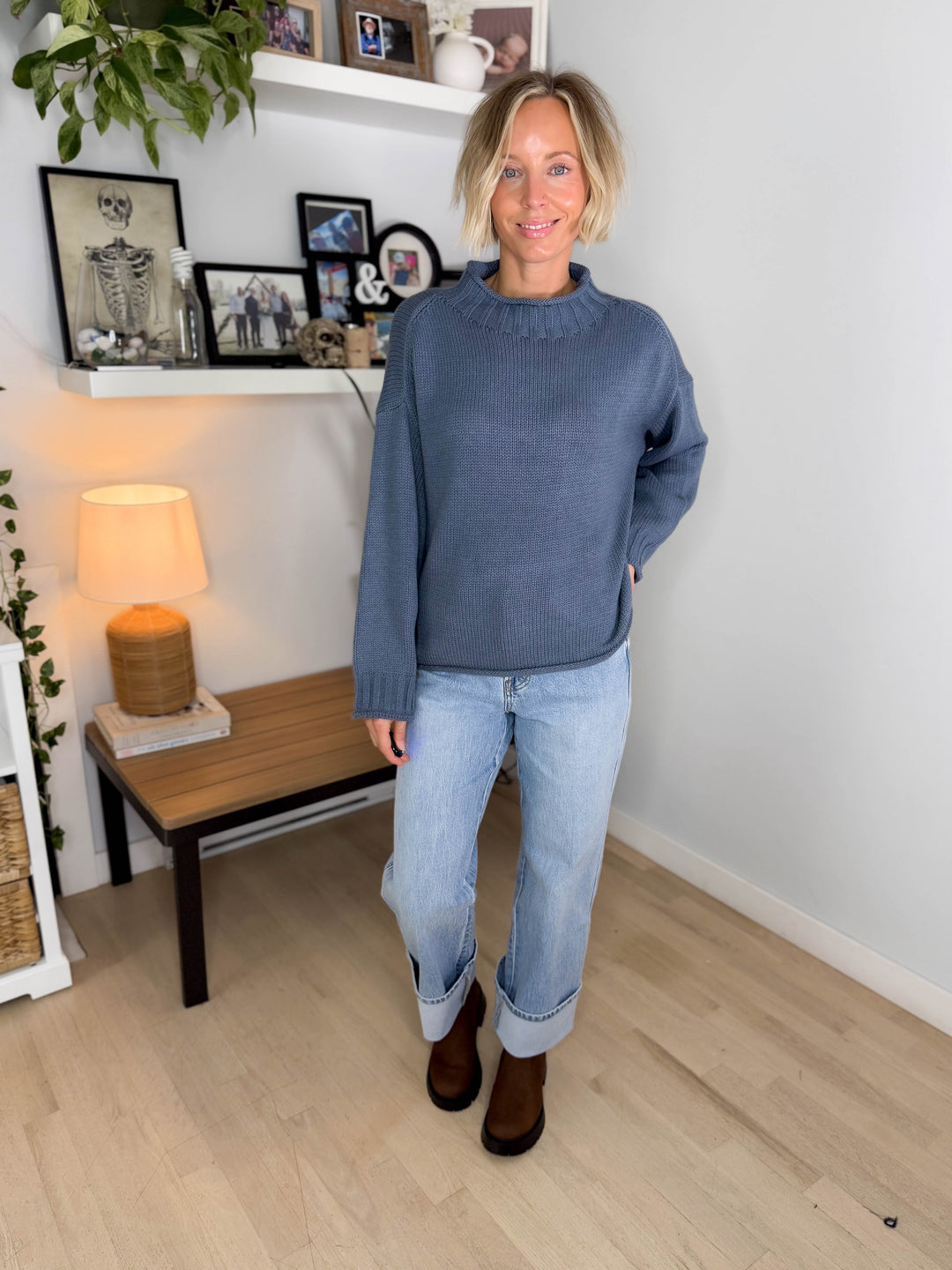 Bella Fisherman Knit Sweater- SLATE BLUE