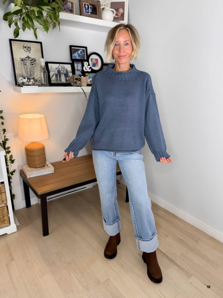 Bella Fisherman Knit Sweater- SLATE BLUE