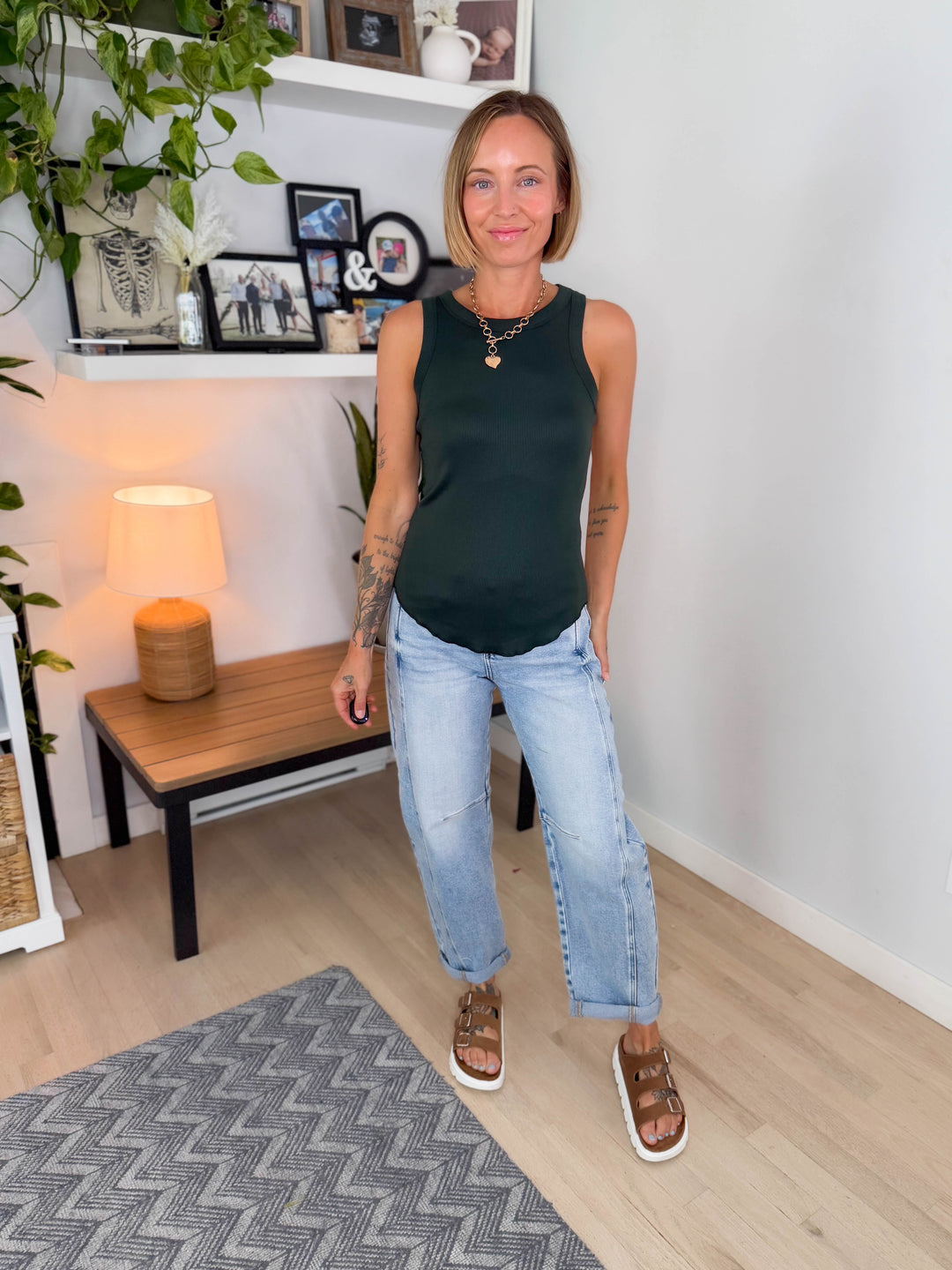 Beth Ribbed Tank Top- HUNTER GREEN