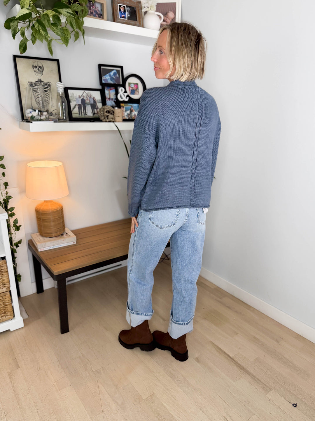 Bella Fisherman Knit Sweater- SLATE BLUE