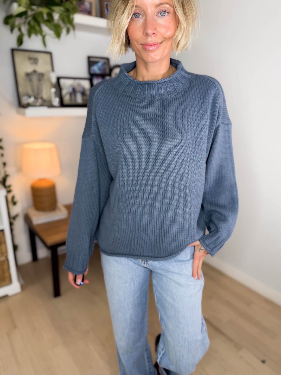 Bella Fisherman Knit Sweater- SLATE BLUE
